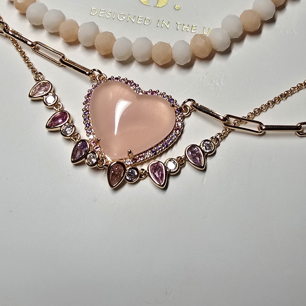 Elegant Heart Pendant Necklace with Pink and Gold Accents